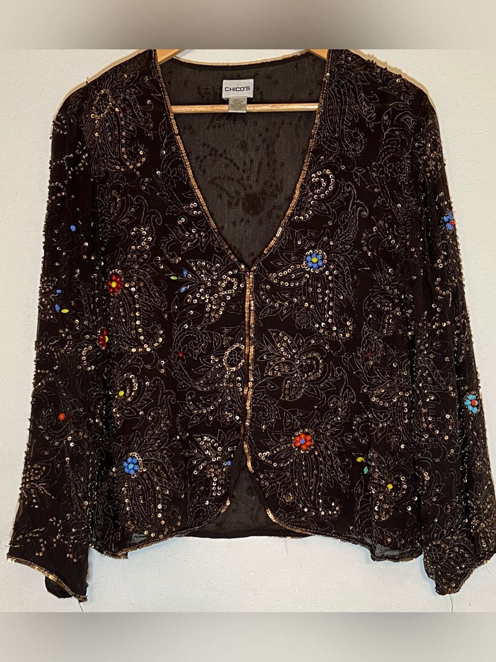 Chico's Brown Beaded Floral Embellished Jacket